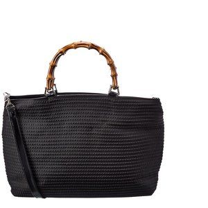 Gucci Black GG Canvas Bamboo Tote (Authentic Pre-Owned)